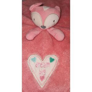 BABY GEAR Dream Big Fox Security Blanket Lovey Coral Pink Plush Baby Hearts